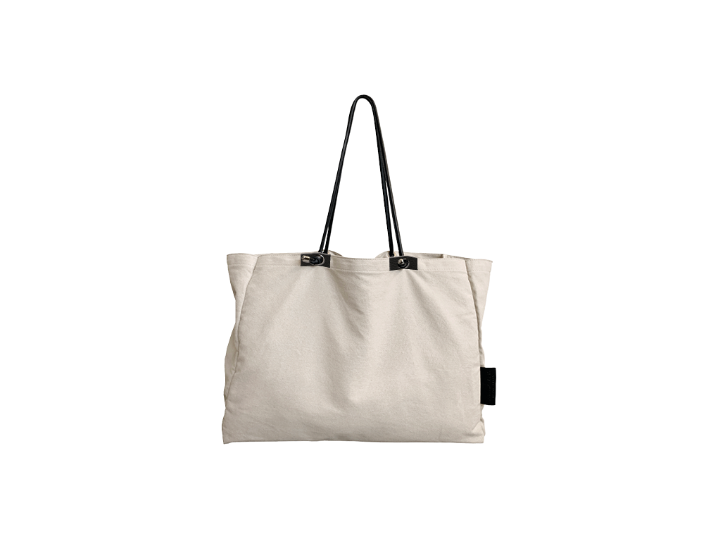 wellness bag canvas with neutral leather handle